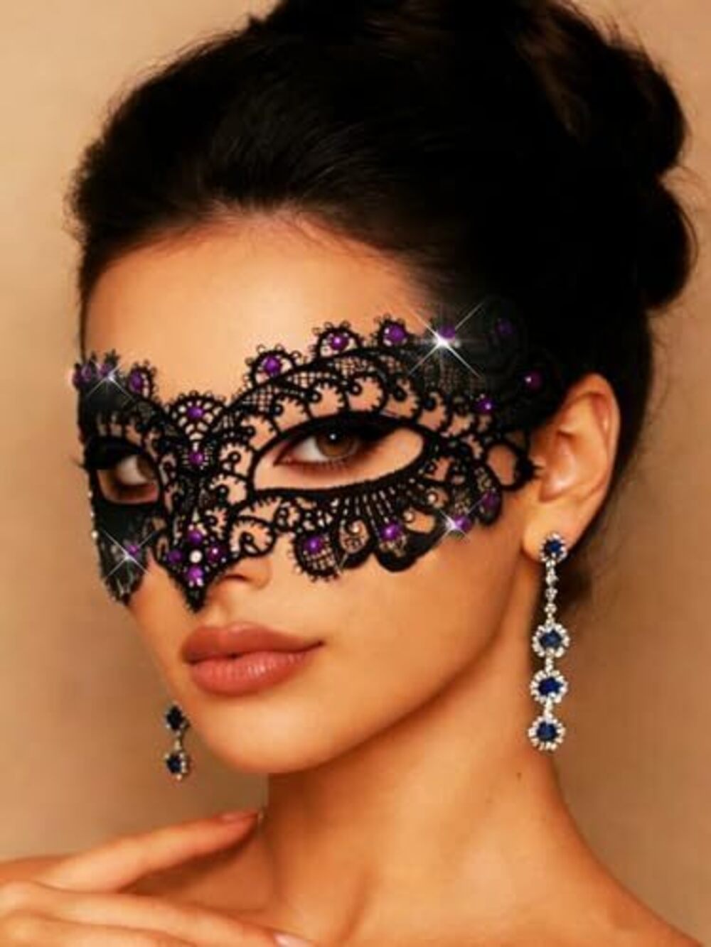1140 Black Lace Masquerade Mask Eye Masks for Party Costume Rhinestone